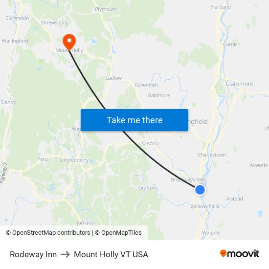 Rodeway Inn to Mount Holly VT USA map
