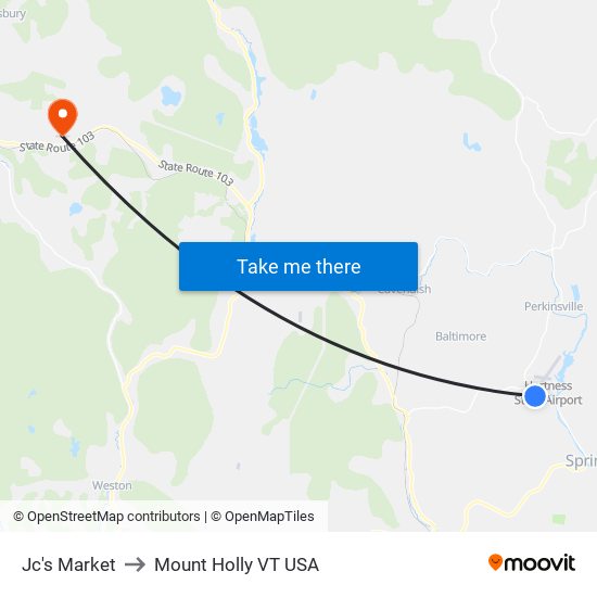 Jc's Market to Mount Holly VT USA map