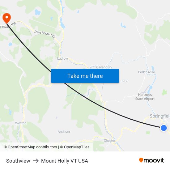 Southview to Mount Holly VT USA map