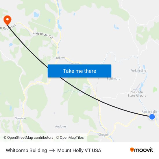 Whitcomb Building to Mount Holly VT USA map