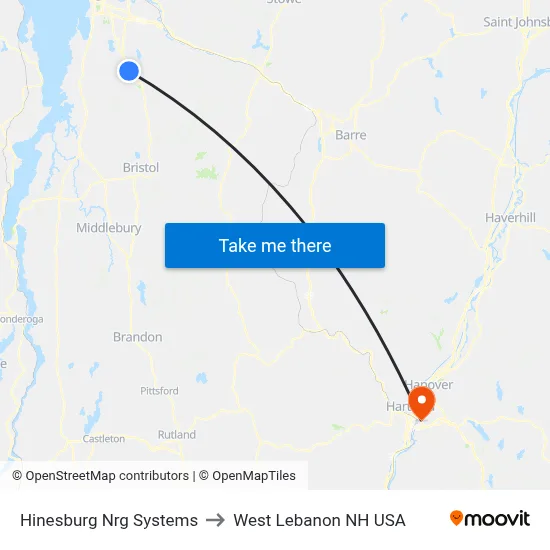 Hinesburg Nrg Systems to West Lebanon NH USA map