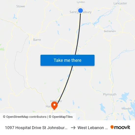1097 Hospital Drive St Johnsbury (Baart Office) to West Lebanon NH USA map