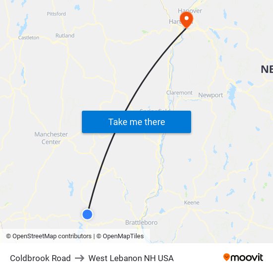 Coldbrook Road to West Lebanon NH USA map