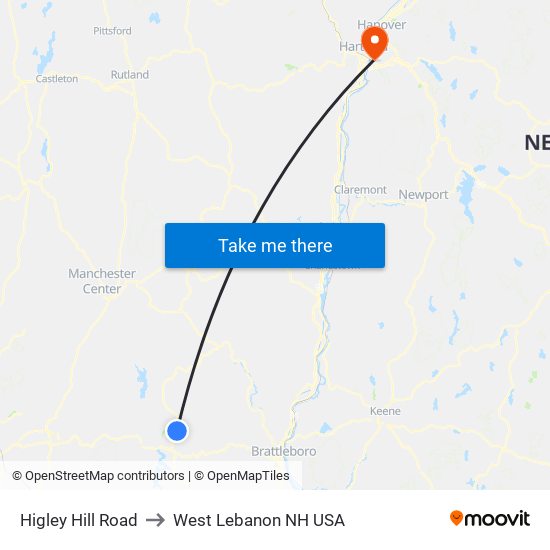 Higley Hill Road to West Lebanon NH USA map