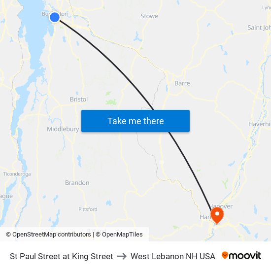 St Paul Street at King Street to West Lebanon NH USA map