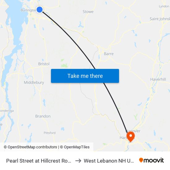 Pearl Street at Hillcrest Road to West Lebanon NH USA map