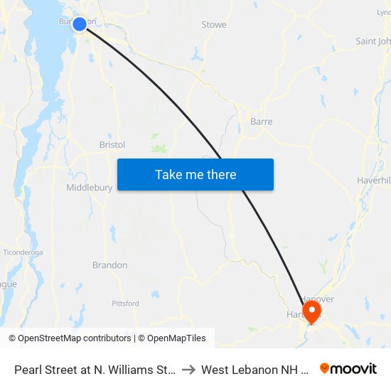 Pearl Street at N. Williams Street to West Lebanon NH USA map