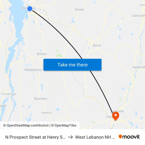 N Prospect Street at Henry Street to West Lebanon NH USA map