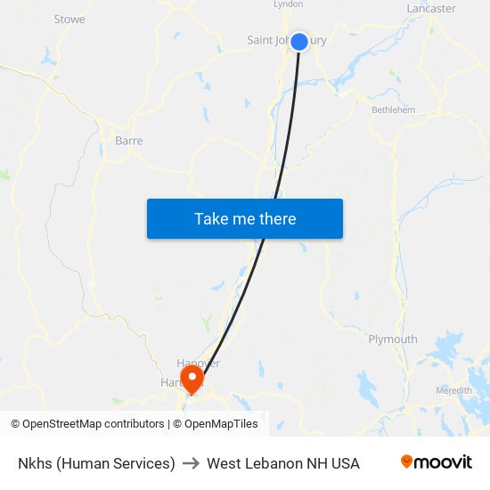 Nkhs (Human Services) to West Lebanon NH USA map