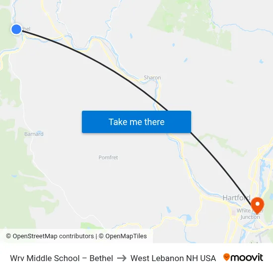 Wrv Middle School – Bethel to West Lebanon NH USA map
