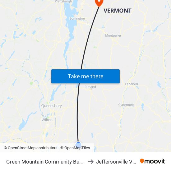 Green Mountain Community Bus Terminal to Jeffersonville VT USA map