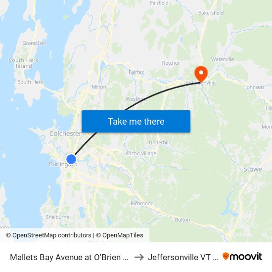 Mallets Bay Avenue at O'Brien Center to Jeffersonville VT USA map
