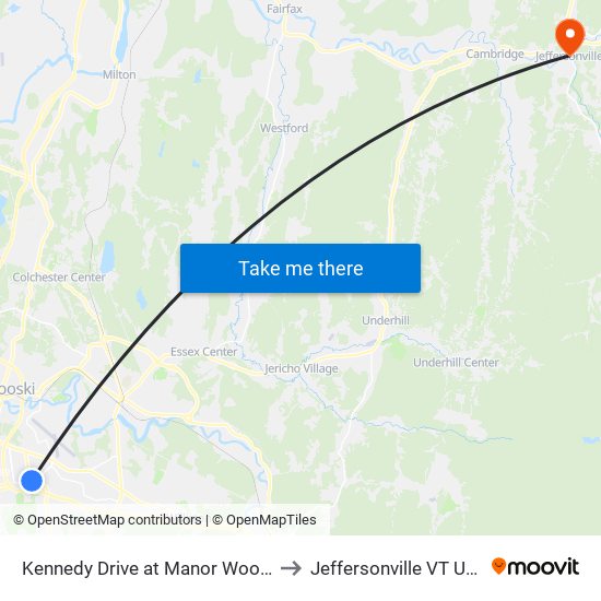 Kennedy Drive at Manor Woods to Jeffersonville VT USA map