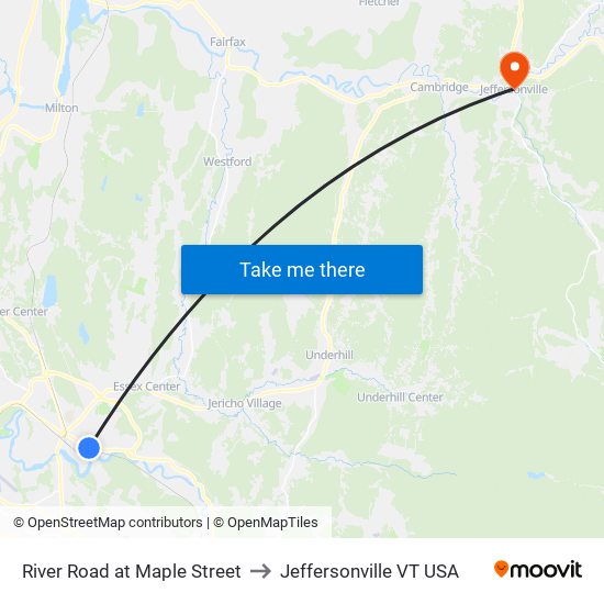 River Road at Maple Street to Jeffersonville VT USA map