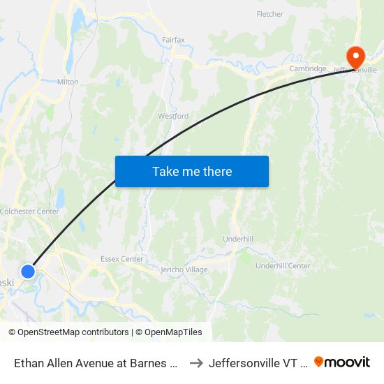 Ethan Allen Avenue at Barnes Avenue to Jeffersonville VT USA map