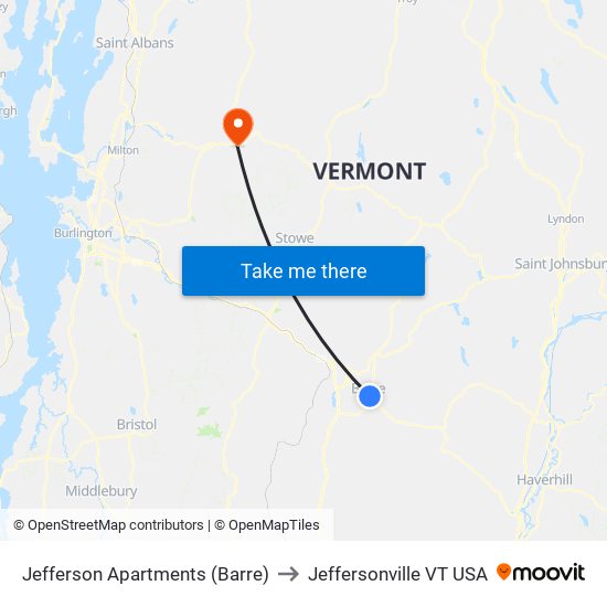 Jefferson Apartments (Barre) to Jeffersonville VT USA map