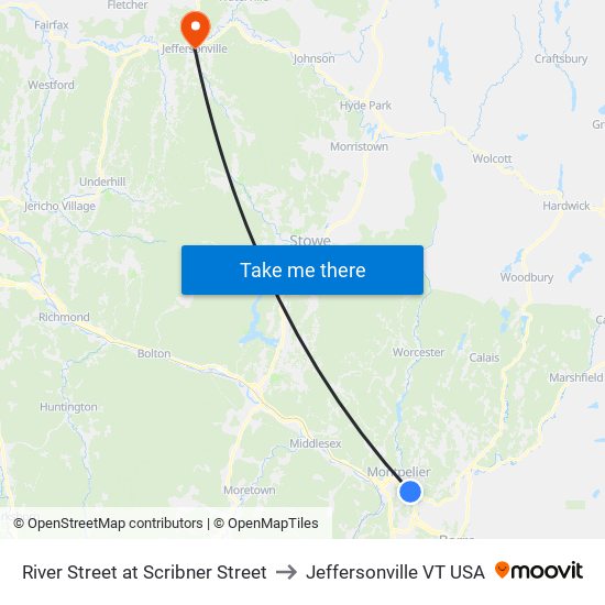 River Street at Scribner Street to Jeffersonville VT USA map