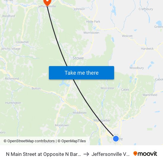 N Main Street at Opposite N Barre Manor to Jeffersonville VT USA map