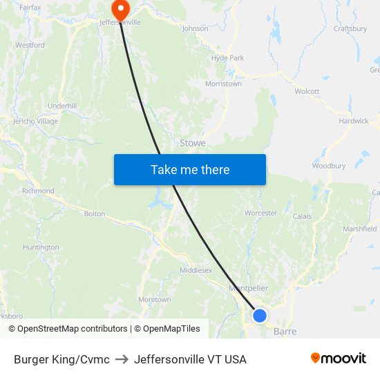 Burger King/Cvmc to Jeffersonville VT USA map