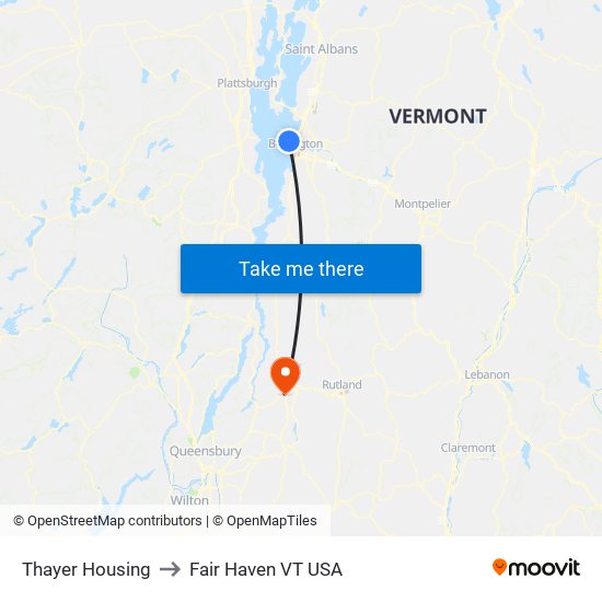 Thayer Housing to Fair Haven VT USA map