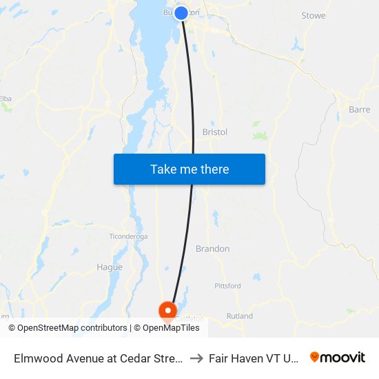 Elmwood Avenue at Cedar Street to Fair Haven VT USA map