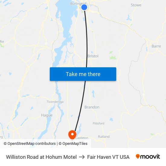 Williston Road at Hohum Motel to Fair Haven VT USA map