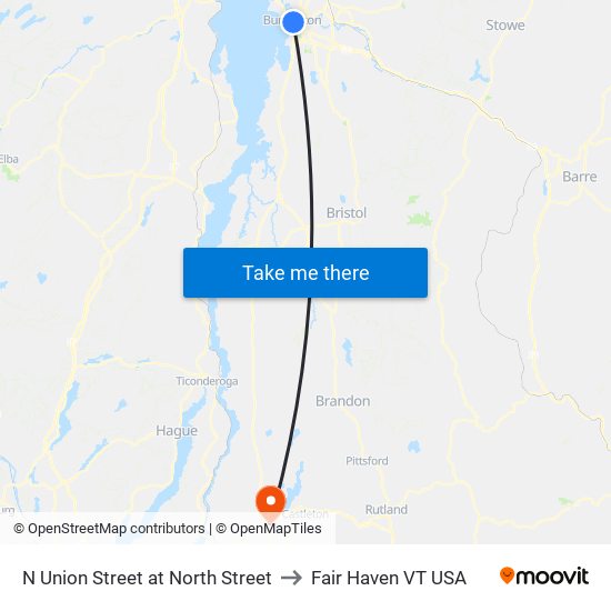 N Union Street at North Street to Fair Haven VT USA map
