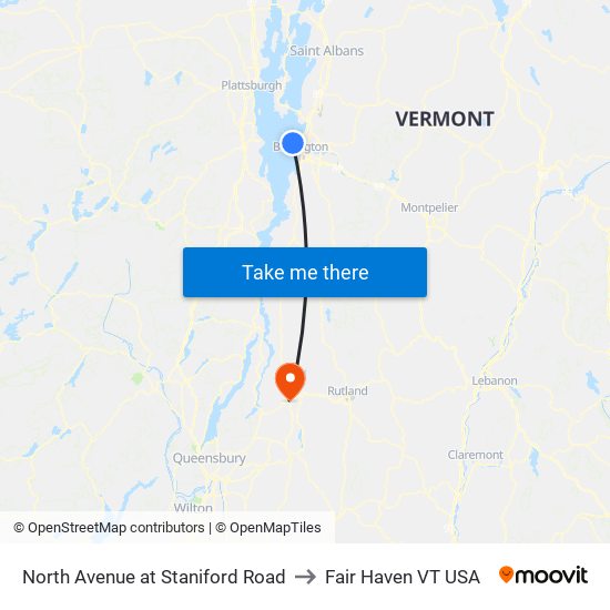 North Avenue at Staniford Road to Fair Haven VT USA map