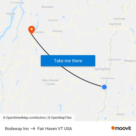 Rodeway Inn to Fair Haven VT USA map