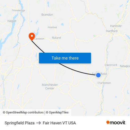 Springfield Plaza to Fair Haven VT USA map