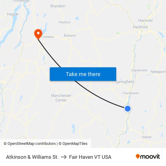 Atkinson & Williams St. to Fair Haven VT USA map