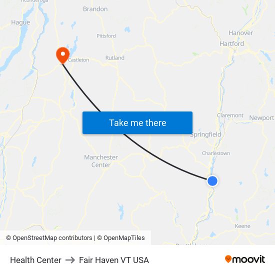 Health Center to Fair Haven VT USA map