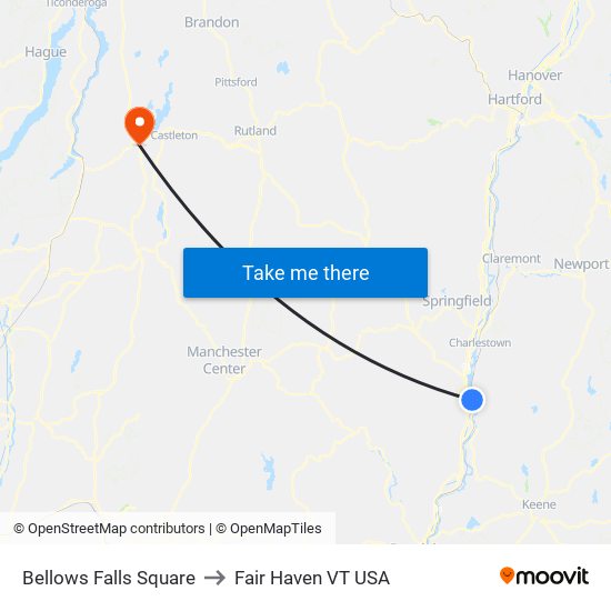 Bellows Falls Square to Fair Haven VT USA map