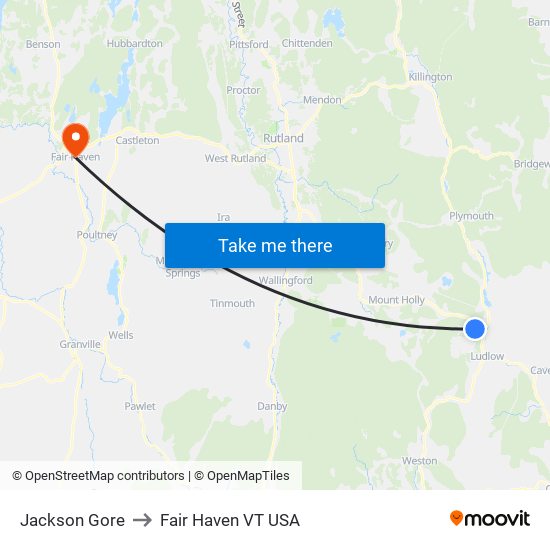 Jackson Gore to Fair Haven VT USA map