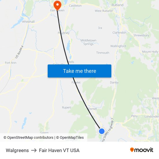 Walgreens to Fair Haven VT USA map