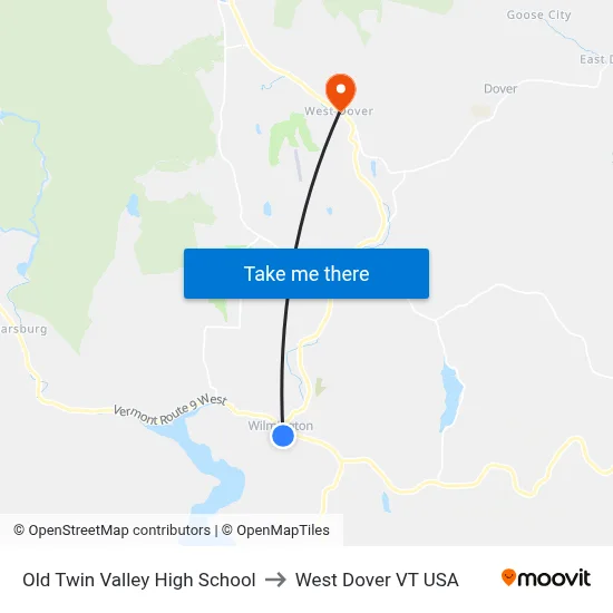 Old Twin Valley High School to West Dover VT USA map