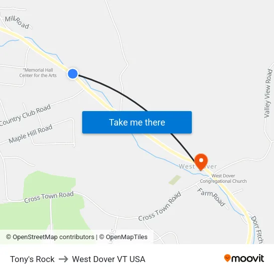 Tony's Rock to West Dover VT USA map