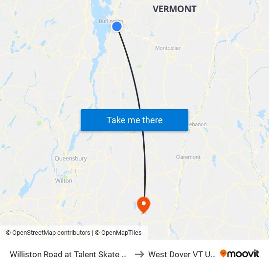 Williston Road at Talent Skate Park to West Dover VT USA map