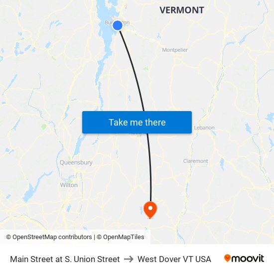 Main Street at S. Union Street to West Dover VT USA map