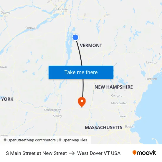 S Main Street at New Street to West Dover VT USA map