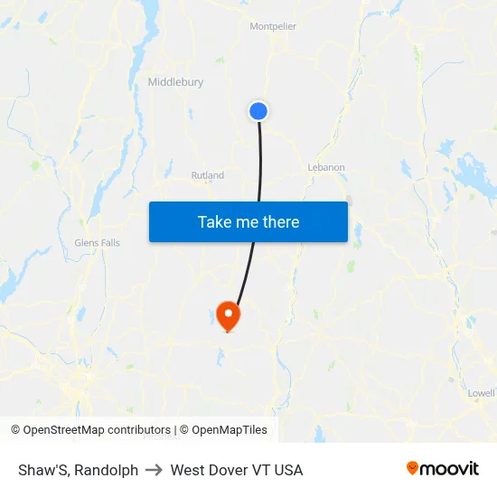 Shaw'S, Randolph to West Dover VT USA map