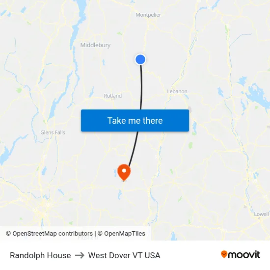Randolph House to West Dover VT USA map