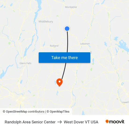 Randolph Area Senior Center to West Dover VT USA map