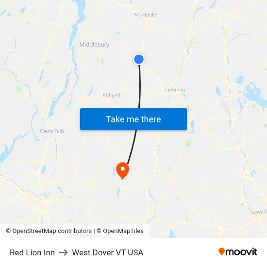Red Lion Inn to West Dover VT USA map