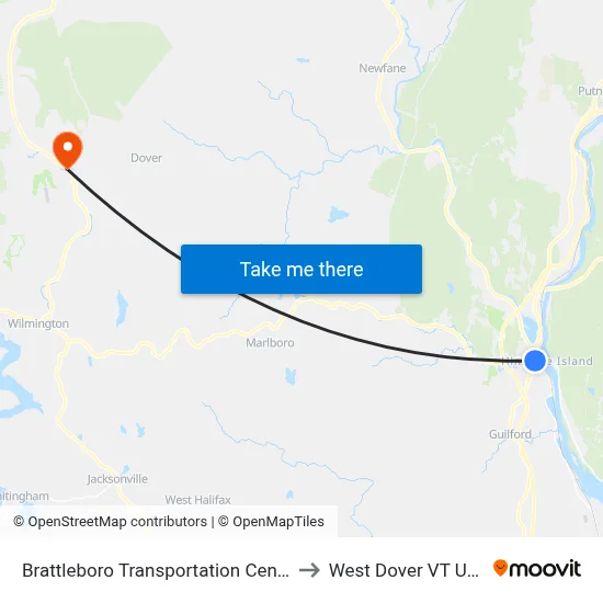 Brattleboro Transportation Center to West Dover VT USA map