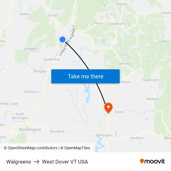Walgreens to West Dover VT USA map
