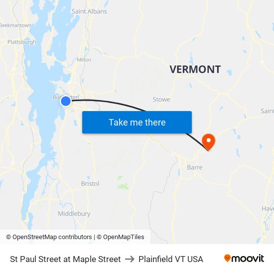 St Paul Street at Maple Street to Plainfield VT USA map