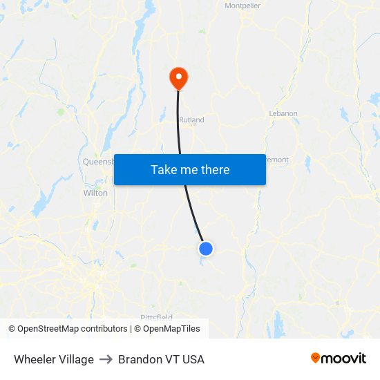 Wheeler Village to Brandon VT USA map