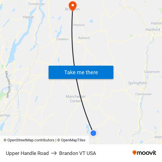 Upper Handle Road to Brandon VT USA map