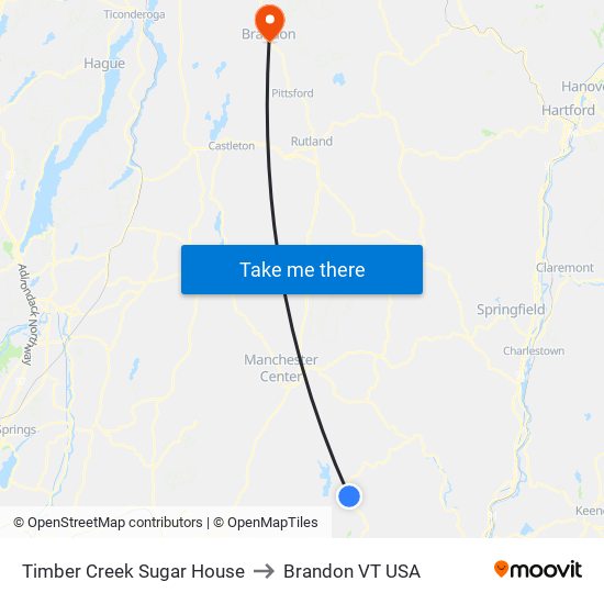 Timber Creek Sugar House to Brandon VT USA map